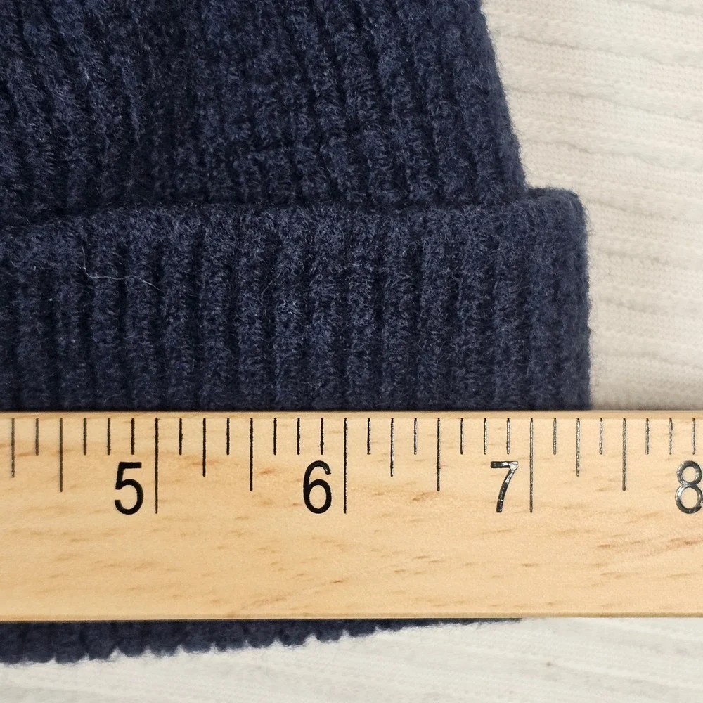 The North Face Beanie Navy Blue Ribbed Knit Leather Logo Patch Made‎ in USA Hat